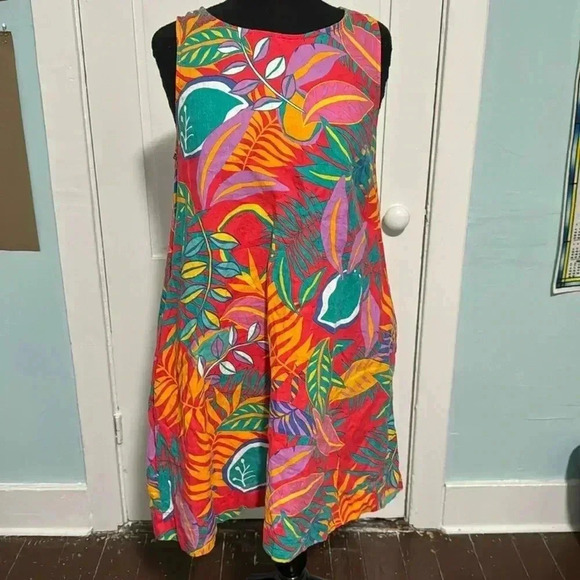 C&C California Aline pocket tropical linen dress medium - Picture 1 of 7